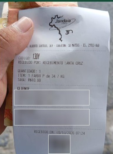 Comprovante de envio para Santana do Paraíso - MG